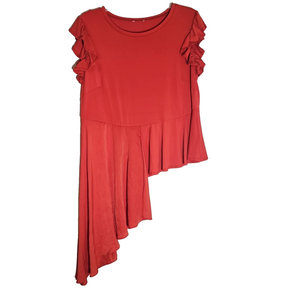 Cato‎ Asymmetrical Ruffle Sleeve Top Womens 2X High Low Hem Flowy Party Modern